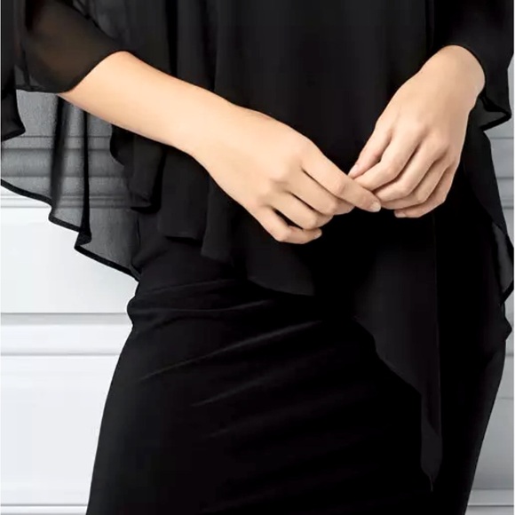 Sz XS Le Chateau Women Chiffon Off-the-Shoulder Cape Dress black - Picture 5 of 12